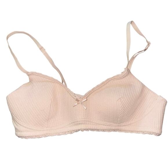 Oysho Bra Bandeau 32B Nude Beige Ribbed Cotton Blend Wireless Comfort Womens NWT - Picture 1 of 6
